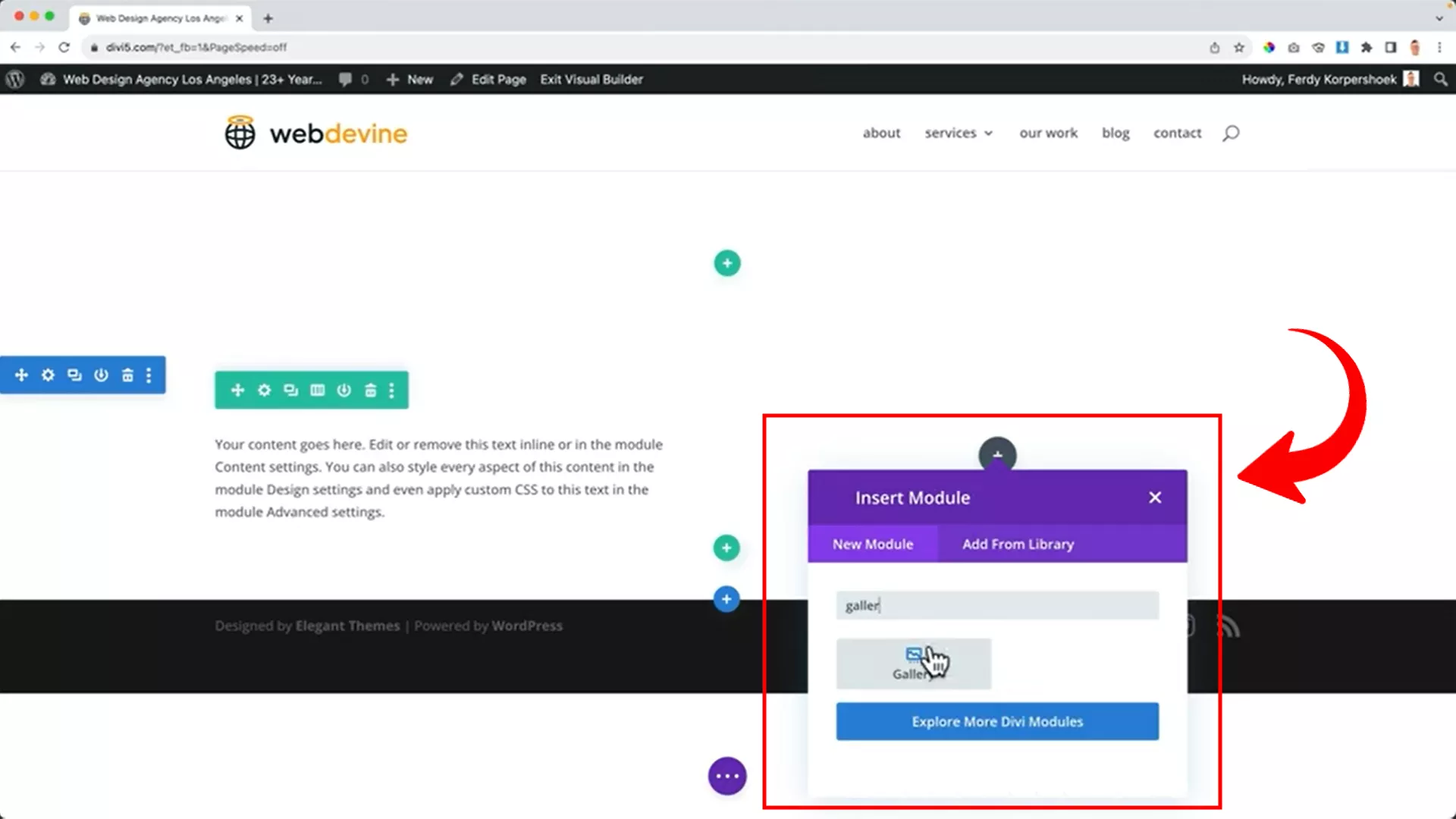 adding a gallery module on Divi