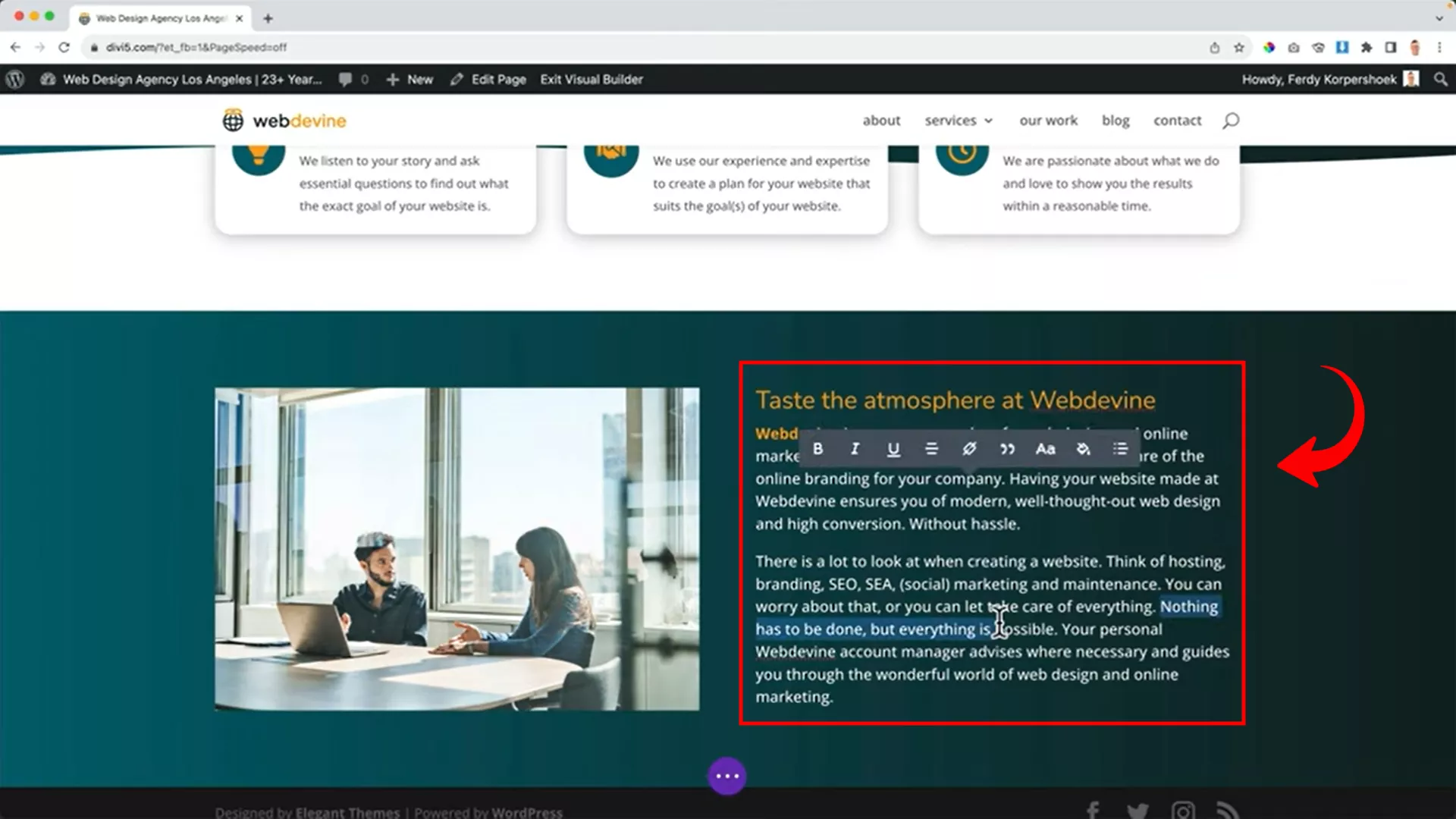 Awards section layout for a website using Divi